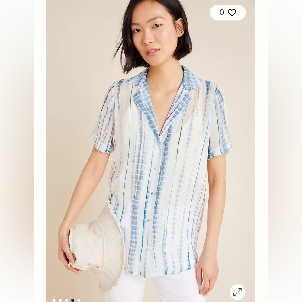 NWT Anthropologie Women’s Tie-Dye Shimmer Button Beach Shirt Top Cover-up